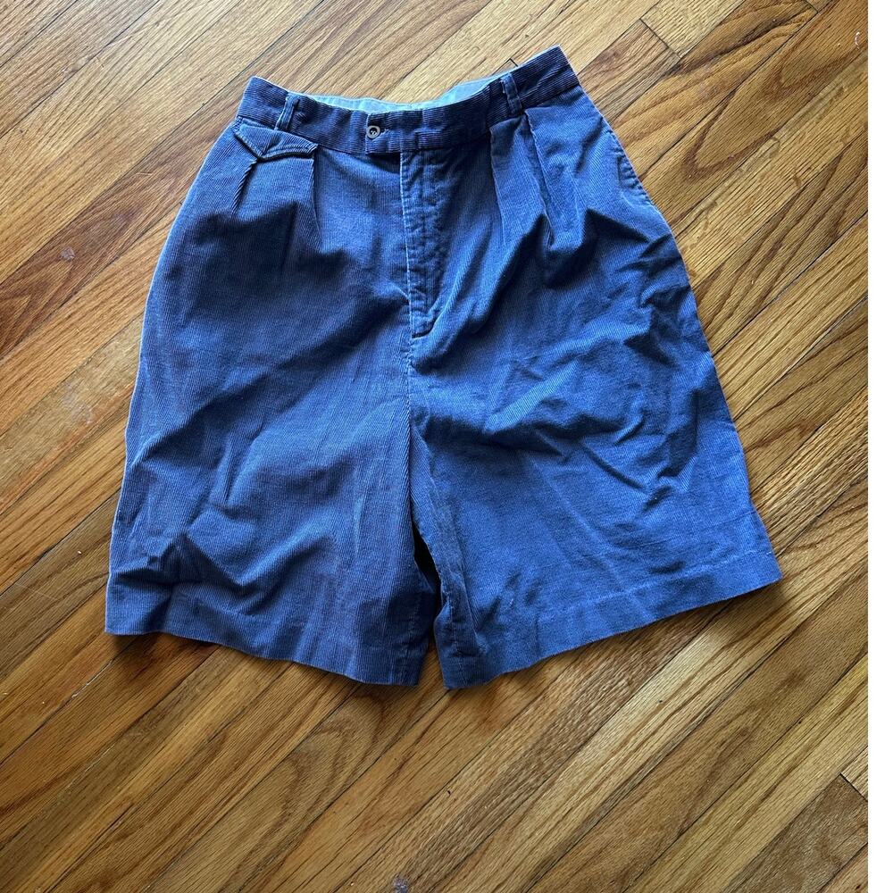 Vintage 90s High-Waisted Blue Pleated Corduroy Shorts Classics by Sanger Harris